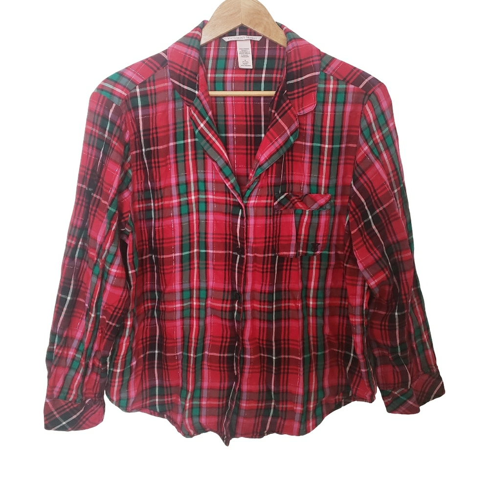 Victoria's Secret Red Green Plaid Pajama Top